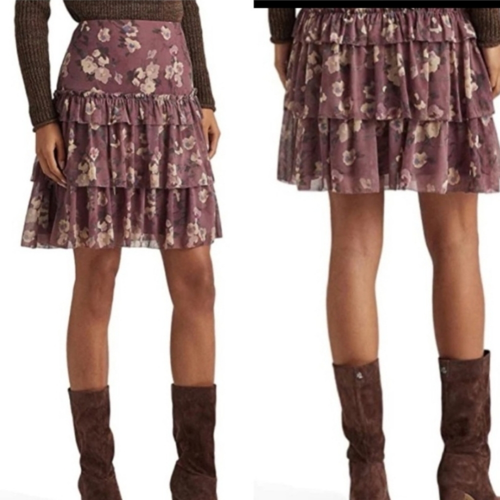 Lauren Ralph Lauren Floral Crinkle Georgette Miniskirt Size 4 NWT